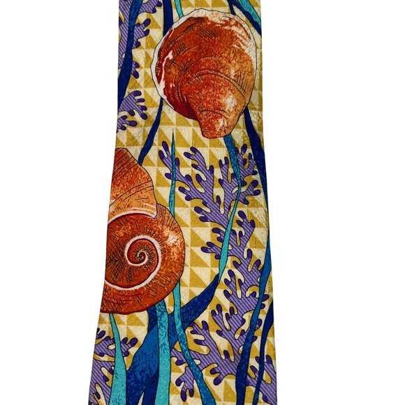 VTG Rush Limbaugh No Boundries Collection Sea Shells Beach Design 100% Silk Tie - Picture 3 of 8